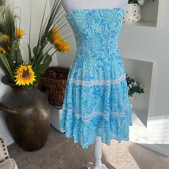 Lilly Pulitzer Strapless Dress in Sky Blue Floral - Picture 5 of 9